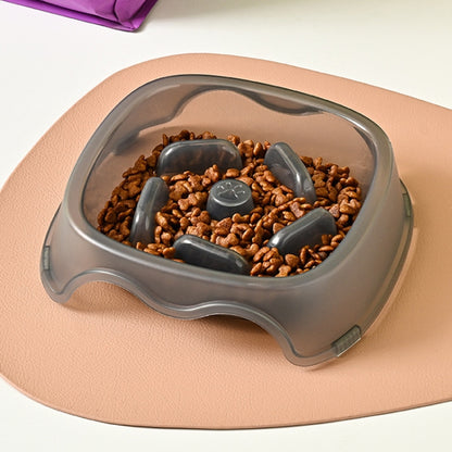 Square Light Transparent Slow Food Pet Bowl Dog Food Cat Food Bowl, Orange, Gray, Blue