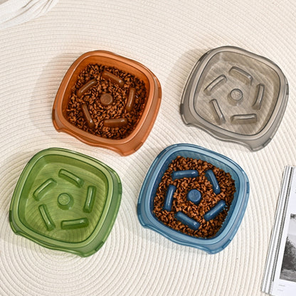 Square Light Transparent Slow Food Pet Bowl Dog Food Cat Food Bowl, Orange, Gray, Blue
