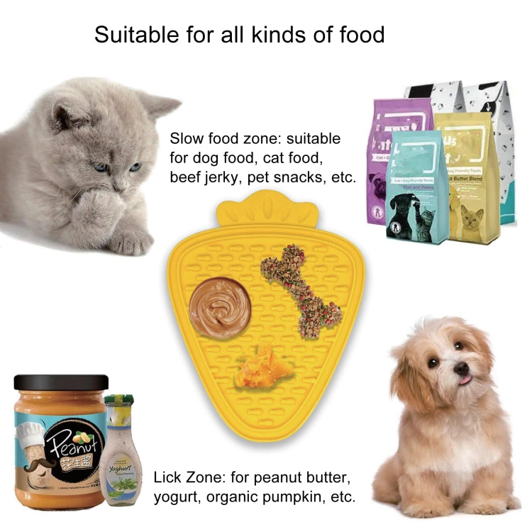 Silicone Pet Licking Mat Suction Cup Carrot Shape Placemat Cat and Dog Food Retarder, Yellow, Rose Red, Orange