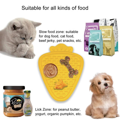 Silicone Pet Licking Mat Suction Cup Carrot Shape Placemat Cat and Dog Food Retarder, Yellow, Rose Red, Orange