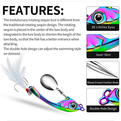 PROBEROS DW570 Fishing Lures Spinning Sequins Long Casting Tremor Swimming VIB Micro Tremor Zinc Alloy Bait, 9g, 13g, 17g