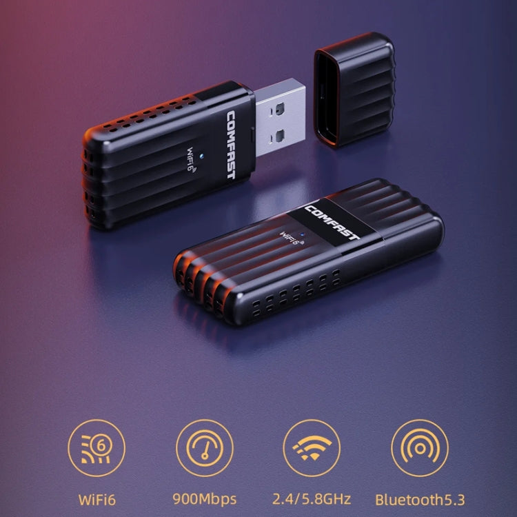 COMFAST CF-943AX WiFi6 USB Adapter AX900 Bluetooth 5.3 2.4G / 5.8G Wireless Network Card, CF-943AX