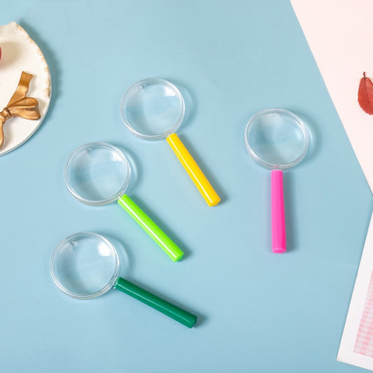 4pcs 40mm 3X Plastic Acrylic Lens Children Teaching Magnifier Color Handle Magnifying Glass, Color Random Delivery, 40mm 3X