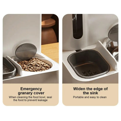 Pet Food Bowl Dog Drinking Fountain Cat Mobile Water Dispenser Automatic Feeding Water Feeder, Basic Gray, Basic Green, Upgrade Gray+Stainless Steel Bowl