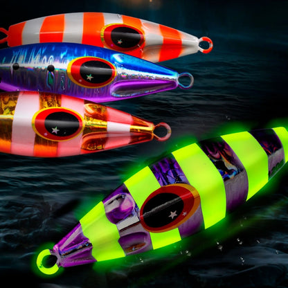PROBEROS LF124 Deep Sea Iron Plate Lead Fish Fishing Lure Slow Sinking Rocking Luminous Boat Fishing Bait, 30g, 40g, 60g, 80g, 100g, 120g