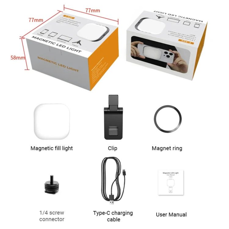 Mini Magnetic Fill Light Rechargeable Tri-Color Temperature Selfie Light, F-622