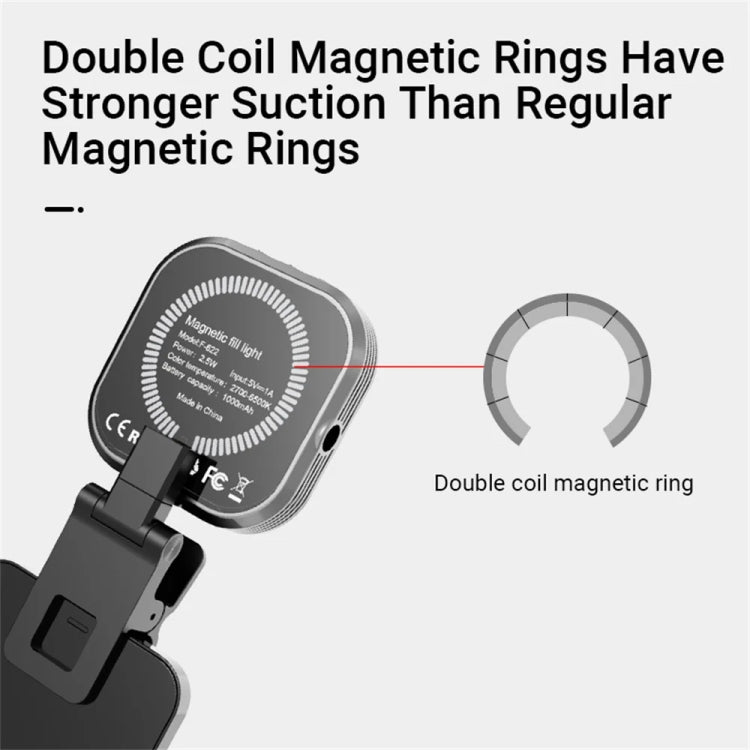 Mini Magnetic Fill Light Rechargeable Tri-Color Temperature Selfie Light, F-622