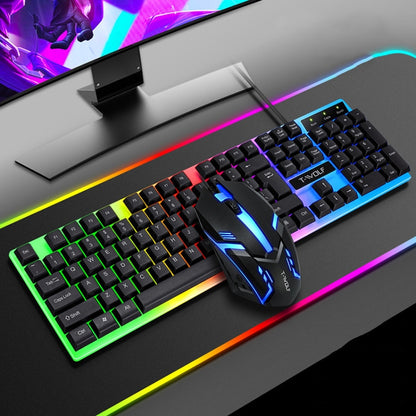 T-WOLF TF230 Colorful Light Effect Game Office Computer Wired Keyboard and Mouse Kit, TF230 (Black)
