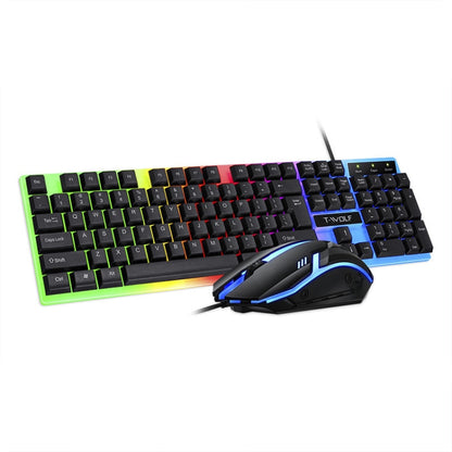 T-WOLF TF230 Colorful Light Effect Game Office Computer Wired Keyboard and Mouse Kit, TF230 (Black)