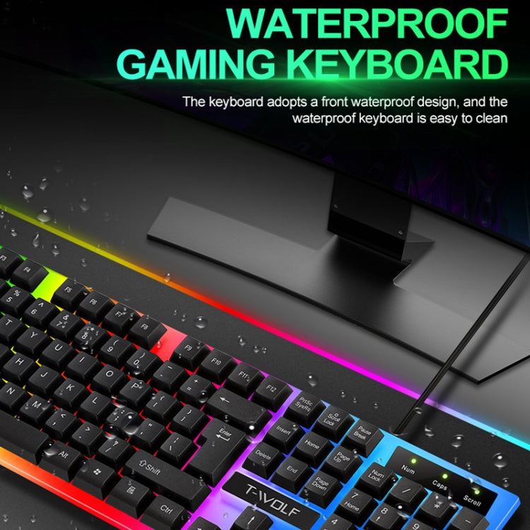T-WOLF TF230 Colorful Light Effect Game Office Computer Wired Keyboard and Mouse Kit, TF230 (Black)