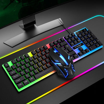 T-WOLF TF230 Colorful Light Effect Game Office Computer Wired Keyboard and Mouse Kit, TF230 (Black)