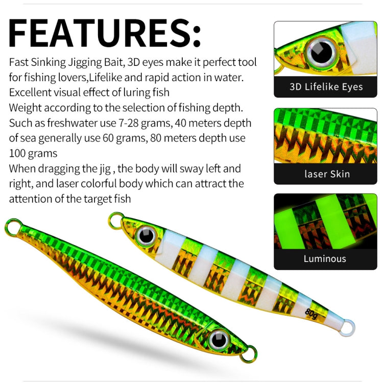 PROBEROS LF121 Fast Sinking Laser Boat Fishing Sea Fishing Lure Iron Plate Bait, 14g, 21g, 28g, 40g, 60g, 80g