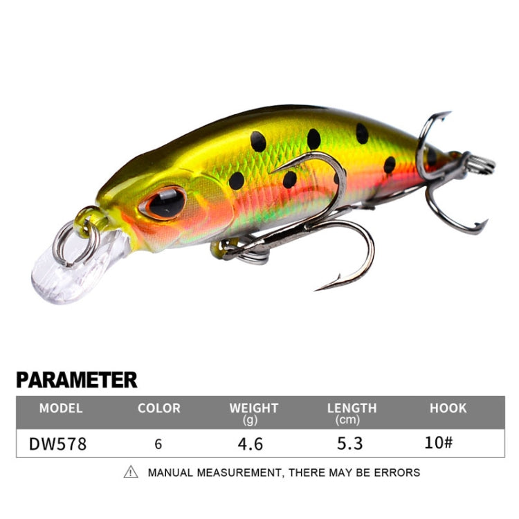 5.3cm 4.6g Sinking Minnow Lure Long Casting Bionic Plastic Hard Bait Fishing Tackle, PROBEROS DW578 Ordinary Hook, PROBEROS DW577 8003 Hook