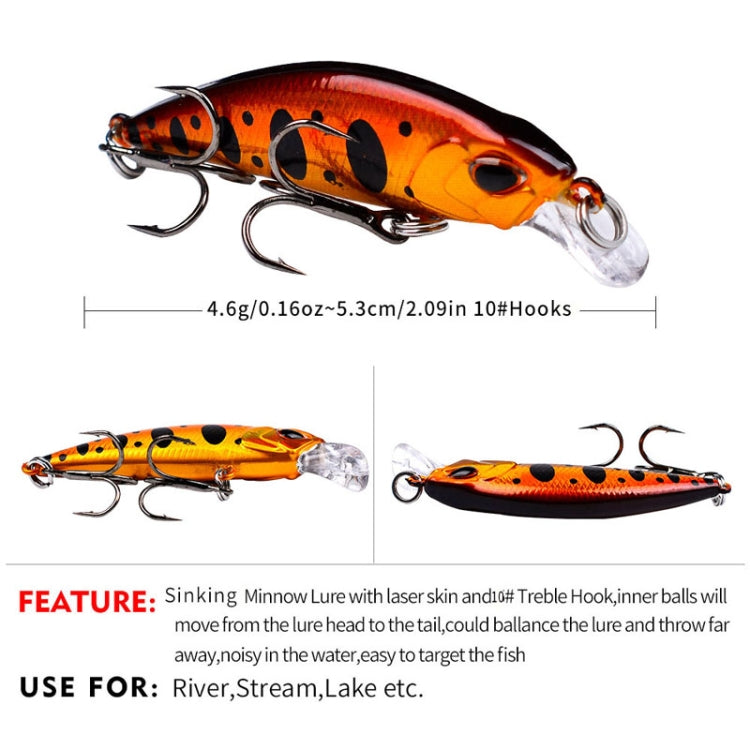 5.3cm 4.6g Sinking Minnow Lure Long Casting Bionic Plastic Hard Bait Fishing Tackle, PROBEROS DW578 Ordinary Hook, PROBEROS DW577 8003 Hook