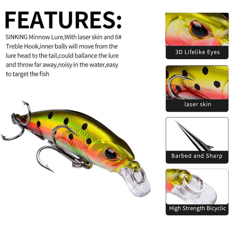 5.3cm 4.6g Sinking Minnow Lure Long Casting Bionic Plastic Hard Bait Fishing Tackle, PROBEROS DW578 Ordinary Hook, PROBEROS DW577 8003 Hook
