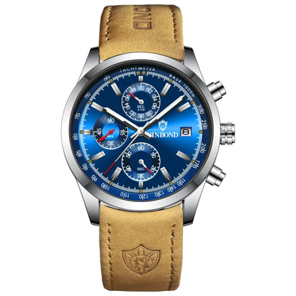 BINBOND B6022 30m Waterproof Luminous Multifunctional Quartz Watch, Leather-White Steel-Blue, Leather-White Steel-White, White Steel-White, Black Steel-Black, Black Steel-Blue