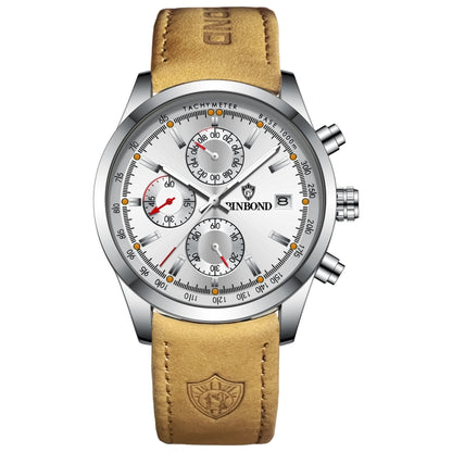 BINBOND B6022 30m Waterproof Luminous Multifunctional Quartz Watch, Leather-White Steel-Blue, Leather-White Steel-White, White Steel-White, Black Steel-Black, Black Steel-Blue