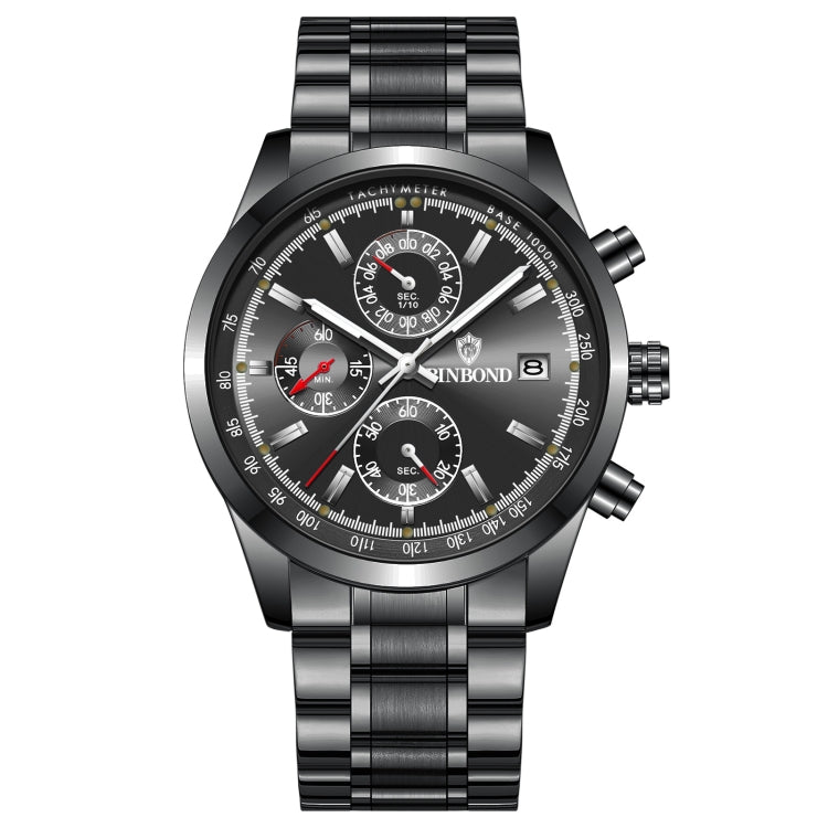 BINBOND B6022 30m Waterproof Luminous Multifunctional Quartz Watch, Leather-White Steel-Blue, Leather-White Steel-White, White Steel-White, Black Steel-Black, Black Steel-Blue