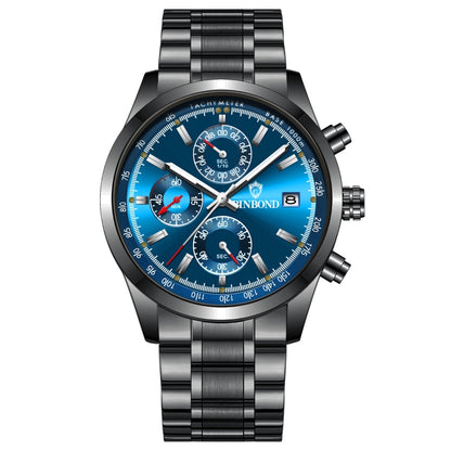 BINBOND B6022 30m Waterproof Luminous Multifunctional Quartz Watch, Leather-White Steel-Blue, Leather-White Steel-White, White Steel-White, Black Steel-Black, Black Steel-Blue