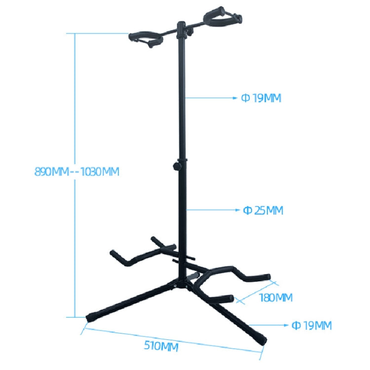 Adjustable Double Guitar Stand Holds Two Electric Or Acoustic Guitars, Double Guitar Stand