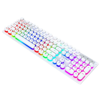 T-WOLF T80 104-Keys RGB Illuminated Office Game Wired Punk Retro Keyboard, Black, Pink, White