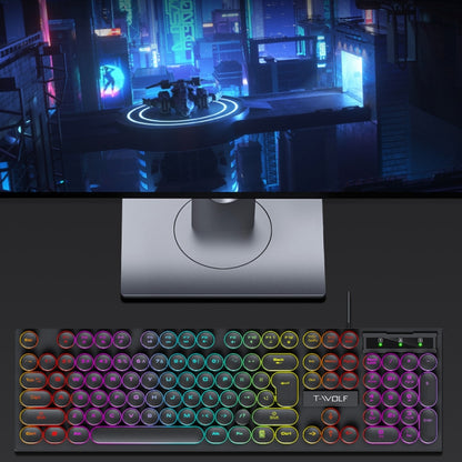 T-WOLF T80 104-Keys RGB Illuminated Office Game Wired Punk Retro Keyboard, Black, Pink, White