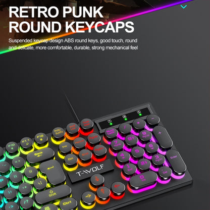 T-WOLF T80 104-Keys RGB Illuminated Office Game Wired Punk Retro Keyboard, Black, Pink, White