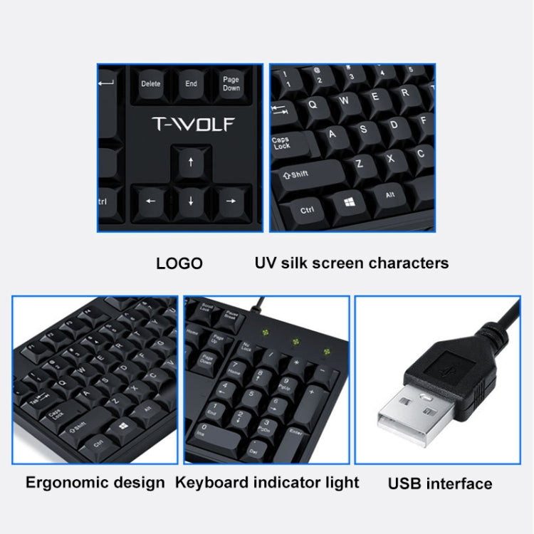 T-WOLF 104-keys USB Computer Office Home Wired Keyboard, T15
