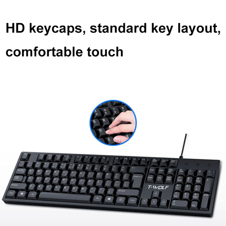 T-WOLF 104-keys USB Computer Office Home Wired Keyboard, T15