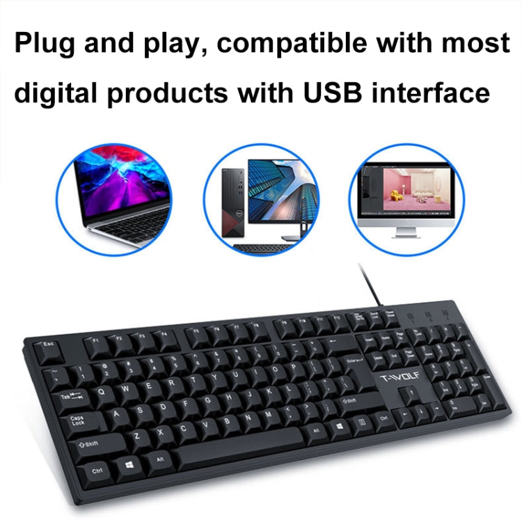 T-WOLF 104-keys USB Computer Office Home Wired Keyboard, T15