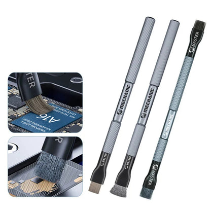 MECHANIC Cell Phone Motherboard Chip Degumming Brush PCB De-Tin Cleaning Cylinder Long Handle Brush, Sideburns, Steel Wire, Double-ended Sideburns+Steel Wire