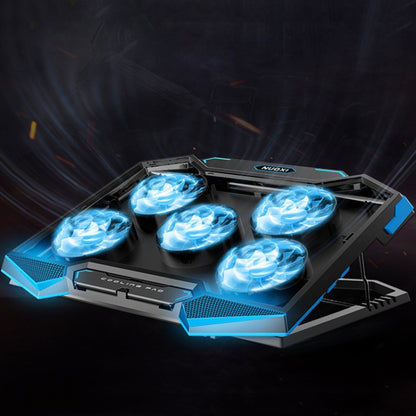 NUOXI 5 Fans Laptop Radiator Bracket Height Adjustable with Dual USB Ports, 5 Fans Black and Red, 5 Fans Black and Blue