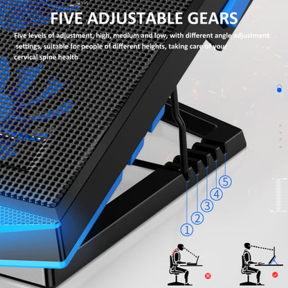 NUOXI 5 Fans Laptop Radiator Bracket Height Adjustable with Dual USB Ports, 5 Fans Black and Red, 5 Fans Black and Blue