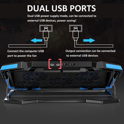 NUOXI 5 Fans Laptop Radiator Bracket Height Adjustable with Dual USB Ports, 5 Fans Black and Red, 5 Fans Black and Blue