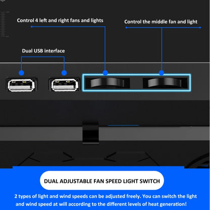 NUOXI 5 Fans Laptop Radiator Bracket Height Adjustable with Dual USB Ports, 5 Fans Black and Red, 5 Fans Black and Blue