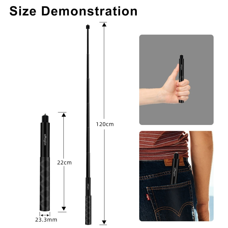 aMagisn 120cm Invisible Straight Pull Selfie Stick Sports Camera Accessories, Single Rod