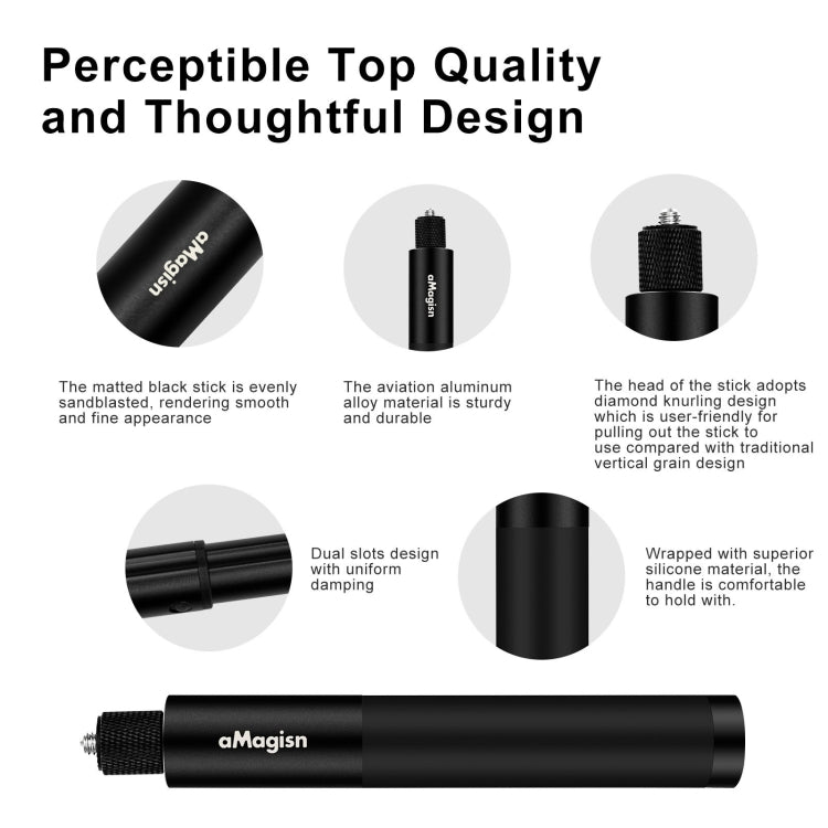 aMagisn 120cm Invisible Straight Pull Selfie Stick Sports Camera Accessories, Single Rod