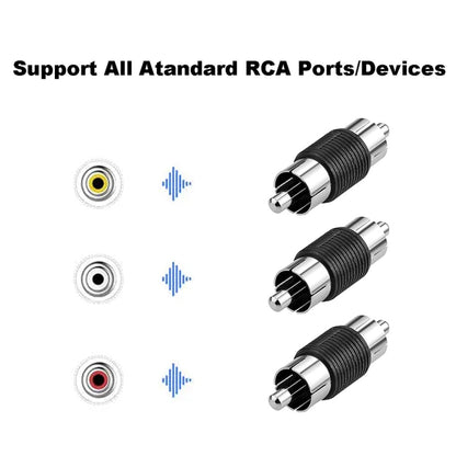 10pcs RCA Lotus Head Straight-through Male Monitoring Audio Adapter AV Butt Joint, RCA Male to RCA Male