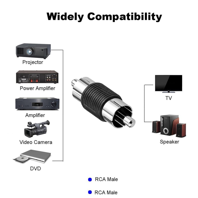 10pcs RCA Lotus Head Straight-through Male Monitoring Audio Adapter AV Butt Joint, RCA Male to RCA Male