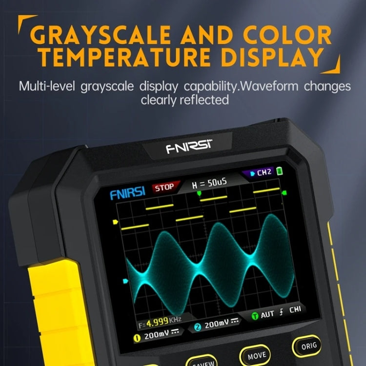 FNIRSI 2 In 1 Small Handheld Fluorescence Digital Dual-Channel Oscilloscope, US Plug, Yellow, Blue