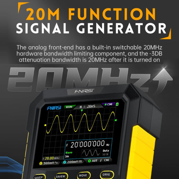 FNIRSI 2 In 1 Small Handheld Fluorescence Digital Dual-Channel Oscilloscope, US Plug, Yellow, Blue