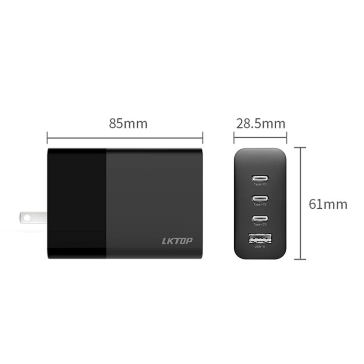LKTOP 100W Gallium Nitride Fast Charger AC Adapter With 3 USB-C/Type-C+1 USB-A Port, US Plug