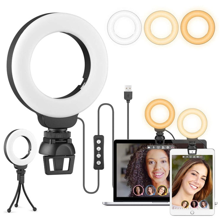YRing48 4-Inch 48LEDs Laptop Camera Video Conference Live Beauty Ring Fill Light, Clip Set, Clip with Tripod