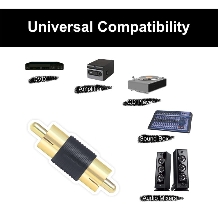 10pcs Gold-plated RCA Lotus Male to-Male  AV Audio Adapter, Gold-plated RCA Male Black