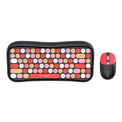 T-WOLF TF660 2.4G+5.0 Bluetooth Dual-Mode Retro Wireless Keyboard And Mouse Set, TF660(Blue), TF660(Black Red), TF660(Milk Tea Color)