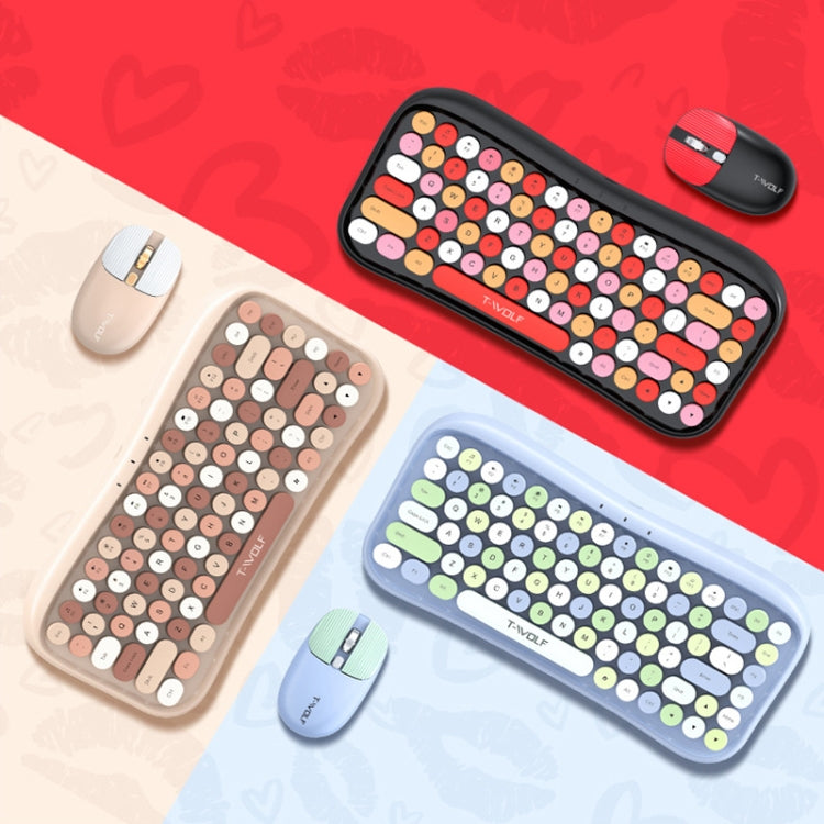 T-WOLF TF660 2.4G+5.0 Bluetooth Dual-Mode Retro Wireless Keyboard And Mouse Set, TF660(Blue), TF660(Black Red), TF660(Milk Tea Color)