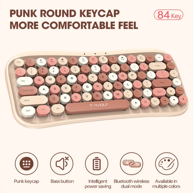 T-WOLF TF660 2.4G+5.0 Bluetooth Dual-Mode Retro Wireless Keyboard And Mouse Set, TF660(Blue), TF660(Black Red), TF660(Milk Tea Color)
