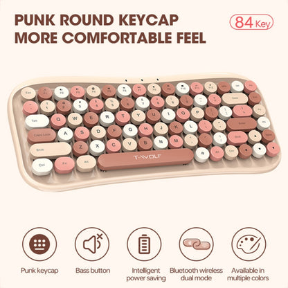 T-WOLF TF660 2.4G+5.0 Bluetooth Dual-Mode Retro Wireless Keyboard And Mouse Set, TF660(Blue), TF660(Black Red), TF660(Milk Tea Color)