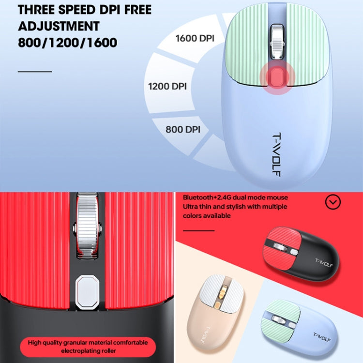 T-WOLF TF660 2.4G+5.0 Bluetooth Dual-Mode Retro Wireless Keyboard And Mouse Set, TF660(Blue), TF660(Black Red), TF660(Milk Tea Color)