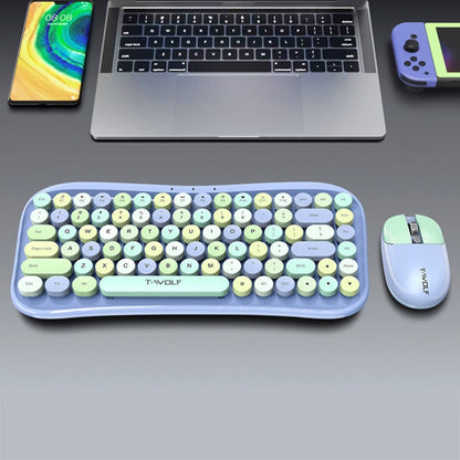 T-WOLF TF660 2.4G+5.0 Bluetooth Dual-Mode Retro Wireless Keyboard And Mouse Set, TF660(Blue), TF660(Black Red), TF660(Milk Tea Color)